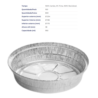 Embalagem Forma alumínio 950ml s/tampa