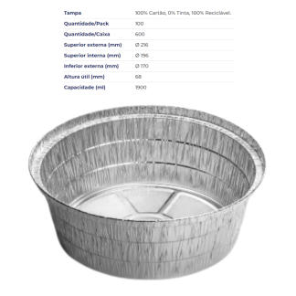 Embalagem Forma alumínio 1900ml c/tampa PE