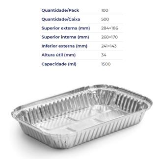 Embalagem Forma alumínio 1500ml c/tampa